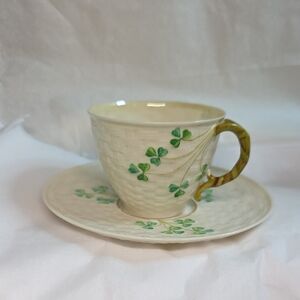 Belleek Tea Cup And Saucer 1st Green Mark
